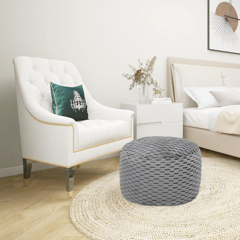 20x20x12 Inches Fur Ottoman Stool Unstuffed Footstool Cover Pouf Foot Rest Round Poof Seat Floor Bean Bag Chair