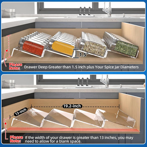 MIUKAA Clear Acrylic Spice Drawer Organizer, 4 Tier Seasoning Jars Insert for Drawer/Countertop (Jars not included)