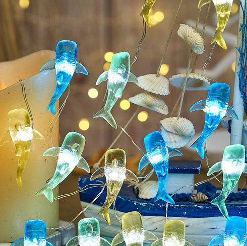 30LED 10ft Nautical Theme Ocean Dcor Outdoor Beach Decorative String Lights Whale Shark Cute Marine Life Novelty Night