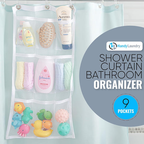 Handy Laundry Hanging Shower Organizer (2-Pack) - 9-Pocket Mesh Caddy for Organizing Bathroom Toiletries and Kids Bath