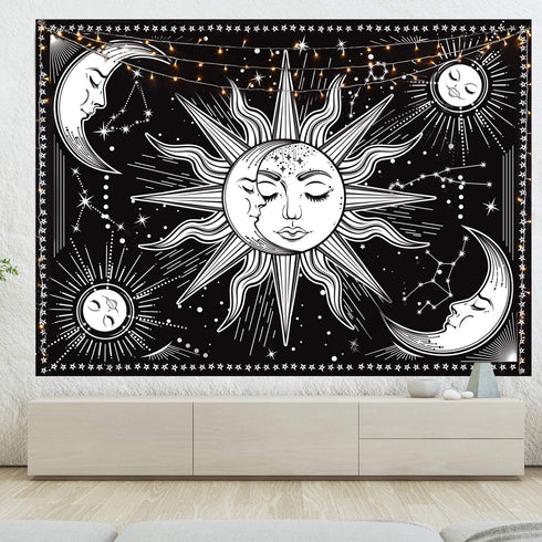 Black and White Wall Tapestry - Aesthetic Moon Tapestry for Bedroom, Living Room, Dorm Decor (59.1x59.1 Inches)