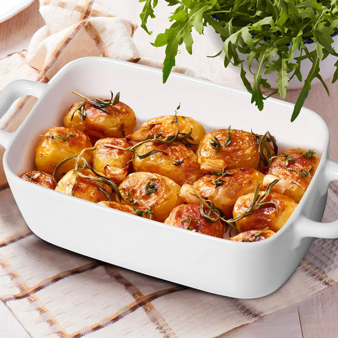 Small Baking Dish, Rectangular Baking Pan with Handles, White Porcelain Casserole Dish for 1 or 2