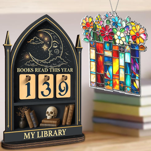 Counter, FF815 Books Read This Year Fantasy Book Tracker Sign for Home Library Decor, Bookworm Gift for Women