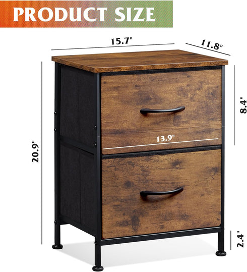 2 Closet, WLIVE Night Stand, Small Dresser with Drawers & Wooden Top, Nightstand with Fabric Bins, Bedside Table End