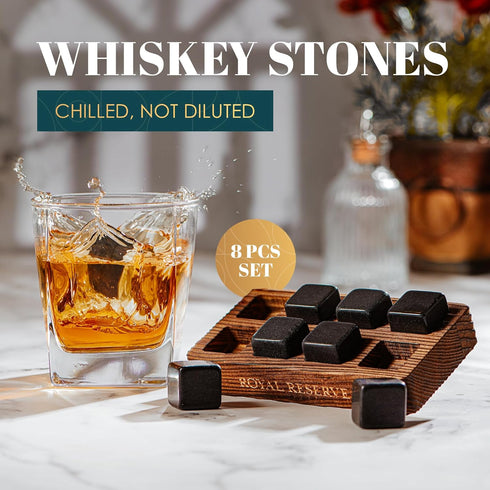 Whiskey Stones Gift Set by Royal Reserve - Artisan Crafted Reusable Chilling Rocks for Scotch and Bourbon Gifts