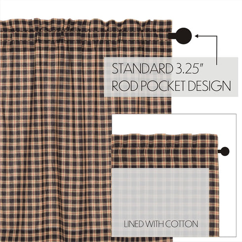 VHC Brands Bingham Star Plaid Valance, Cotton, 16x72 in Black