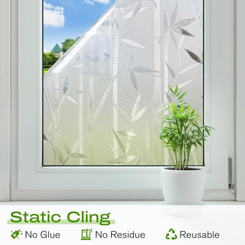 rabbitgoo Window Privacy Film, Frosted Bamboo Pattern, Removable UV Blocking Decorative Cling for Home, 23.6 in X 6.5
