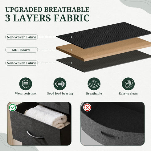 2 Closet, 11.8" 18" 20", Nightstand Upgraded, Small Drawer Dresser End Table Bedside Furniture, Wooden Top Fabric Bins