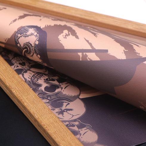 Japan Wall Art Samurai Sword Poster Print on Canvas, Skeleton Oriental Decoration, Wood Framed, 16”x35”