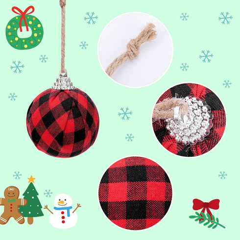 Deloky 16Pcs Buffalo Plaid Fabric Ball - 2.16 Inch Small Christmas Fabric Wrapped Balls for Tree Decoration