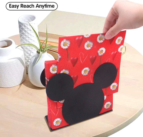 BLACK Mickey Head Premium Stainless Steel Napkin Holder Stand for Kitchen Table and Party