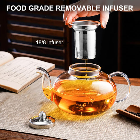 PARACITY 40 OZ Glass Teapot Stovetop, Borosilicate Clear Tea Kettle with Removable Stainless Steel Infuser