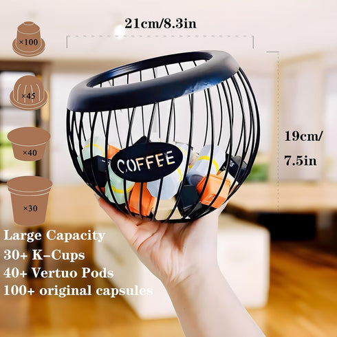 Coffee Pod Holder, Large Capacity K Cup Holders for Counter, Metal Coffee Pods Storage for Keurig & Nespresso (Black)