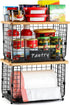 1 Pack Counter Stackable Storage Trash Bag Baskets with Bamboo Top, Large & Standard Trash, Garbage Bag Holder