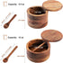 Acacia Wood Salt and Pepper Bowl, Nature Wood Salt Cellar with Built-in Spoon and Magnetic Swivel Lid (Single