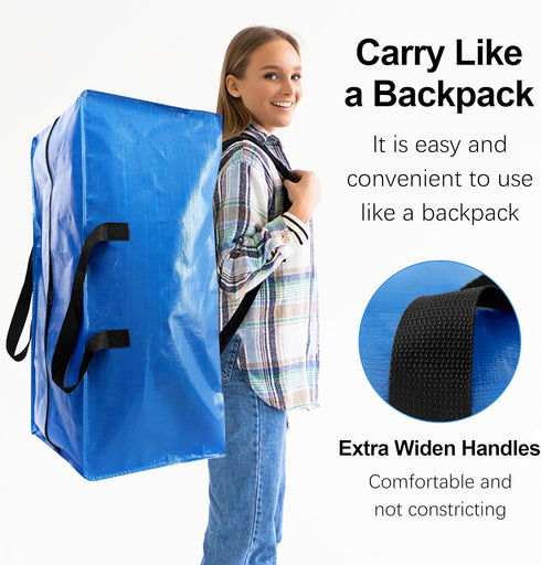 VELVETSURE W/Backpack (Set 6, Heavy Duty Extra Large Moving Bags Straps - Strong Handles & Zippers, Storage Totes
