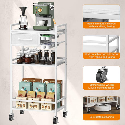 4-Tier 33" Housolution Coffee Bar Cart with Storage, H Coffee Station Cabinet with Pod Drawers for Nespresso Vertuo
