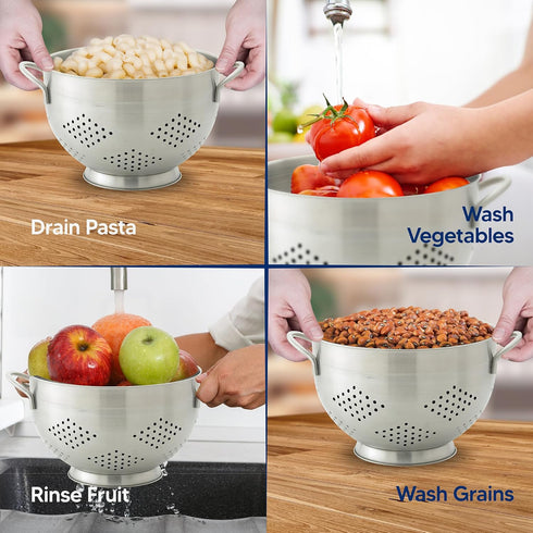 HIC Kitchen 18/8 Stainless Steel Pierced Colander - 7.5-Inch Bowl, 2-Quart Capacity
