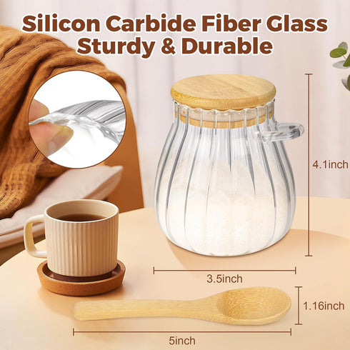 2Pcs Sugar Container with Bamboo Lid, 15oz Glass Jar for Coffee Bar Accessories, Refillable Design