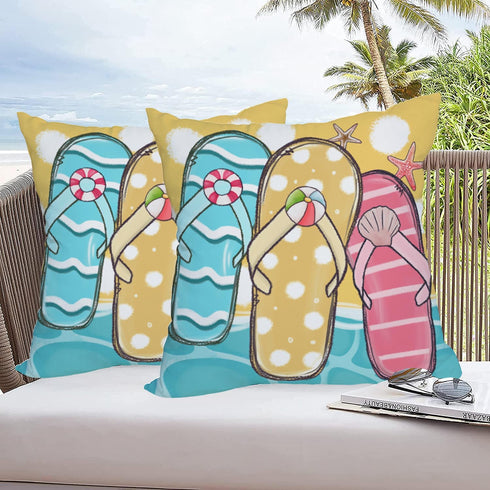 2 Pack Waterproof Summer Throw Pillow Covers, 18x18 Inch, Flip Flops Decor, Tropical Beach Starfish Outdoor Cases