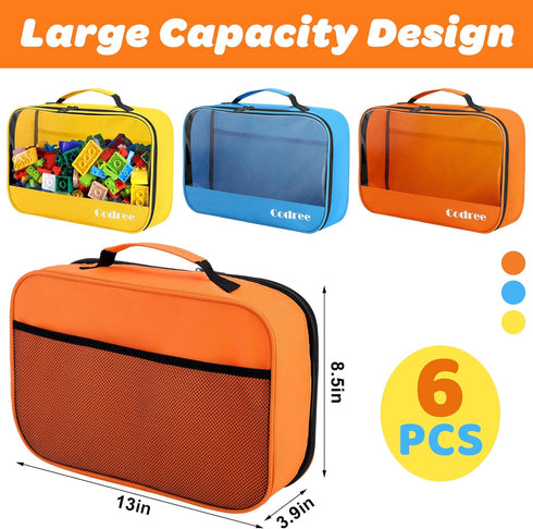 codree 6 Pack 13 8.5 3.9 Inch Large Oxford Cloth Toy Storage Bags, x x Visible Organizer Pouch with Zipper, Waterproof