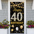 40th Birthday Decorations Door Banner, Black Gold Happy 40th Birthday Sign Poster Decor, 6.1ft x 3ft Fabric Backdrop