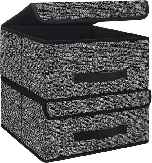 Onlyeasy Foldable Storage Bins with Lid, Pack of Two Storage Box Cube Cubby Basket Closet Organizer with Leather