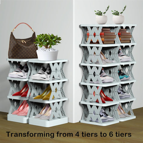6 Shoe Rack, Tier Shoe Organizer Without Assembly, Foldable Small Shoe Rack Space Saving, Collapsible Shoe Organizer