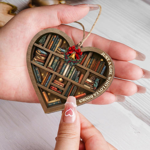 2025, Book Christmas Ornament Wooden Bookshelf Book Lovers Gifts Christmas Tree Decor, Just A Girl Who Loves Books