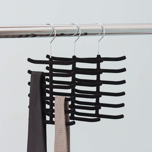 Home Basics 3-Pack Non-Slip Velvet Tie Hanger Organizer Rack, 360° Rotatable Hook, Holds 12 Ties Each