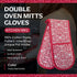 Christmas Red Holiday Double Oven Mitts Gloves | Extra Long & Thick, Heat Resistant | Quilted 1 Piece Oven Gloves |