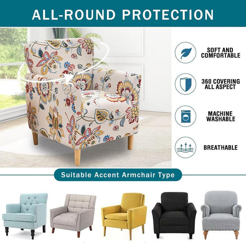 1-Piece 07 NILUOH Banquet Armchair Slipcover Stretch Chair Covers with Arms Printed Soft Accent Chair Cover Anti-Slip