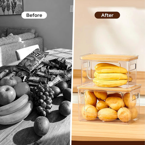 2-Pack Trash Bag Holder,Trash Bag Dispenser with Bamboo Lid, Stackable Acrylic Garbage Bag Dispenser for Under Sink Use