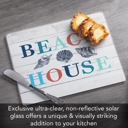 CounterArt Beach House 3mm Heat Tolerant Tempered Glass Cutting Board 10” x 8” Manufactured in the USA Heat Tolerant Dishwasher Safe