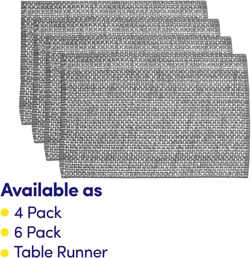 Sweet Home Collection 100% Cotton Placemats, Set of 6, Two Tone Woven Fabric, 13" x 19", Soft Durable Table Mat, Gray