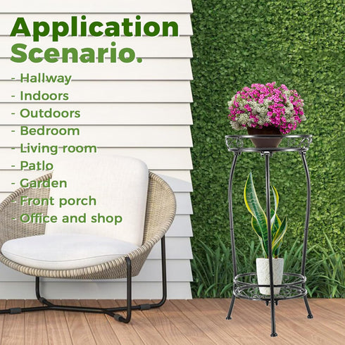 2 27" Plant Stand Indoor Outdoor Tier Tall Metal Potted Holder Rack Flower Pot Stand Heavy Duty Plant Shelf Rustproof