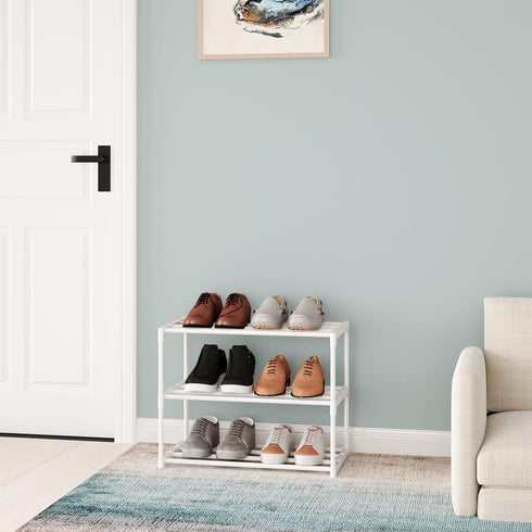 TAUEHR 6-8 Closet (3-Tier, Small Stackable Shoe Rack,Narrow Kids Shoe Stand,Metal Shoe Storage Shelf for Pairs ofShoes