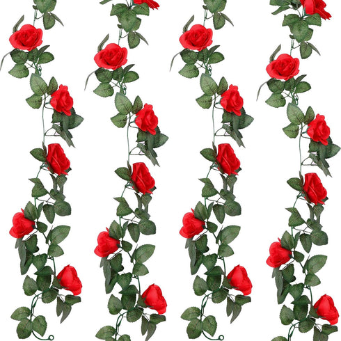 Syhood Artificial Rose Garlands, 14.4 ft Red Flower Vine for Wedding Arch Ceremony Home Garden Decorations