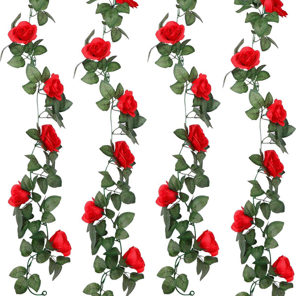 Syhood Artificial Rose Garlands, 14.4 ft Red Flower Vine for Wedding Arch Ceremony Home Garden Decorations