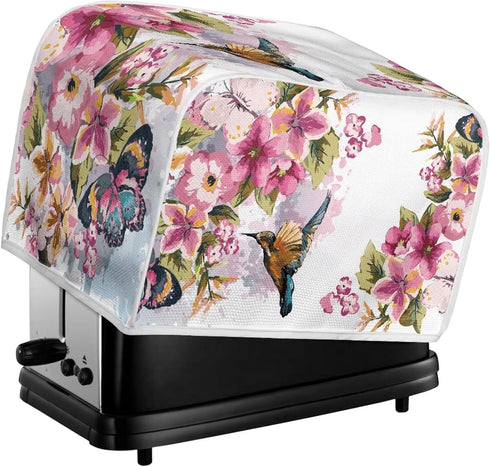 Hummingbird Flower Toaster Cover for 2 Slice, Anti-Dust Small Appliance Cover, Washable Kitchen Broiler Cover