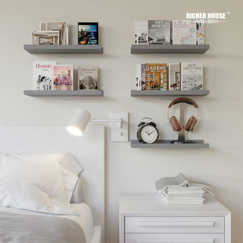 RICHER HOUSE Mounted Shelves for Wall Decor, Modern Picture Ledge Shelf with Lip for Wall Storage Nursery, Bedroom
