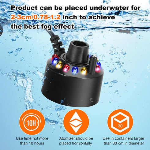 FITNATE Mist Maker, 12 LED Mister Fogger Water Fountain Atomizer, Perfect for Halloween and Holidays