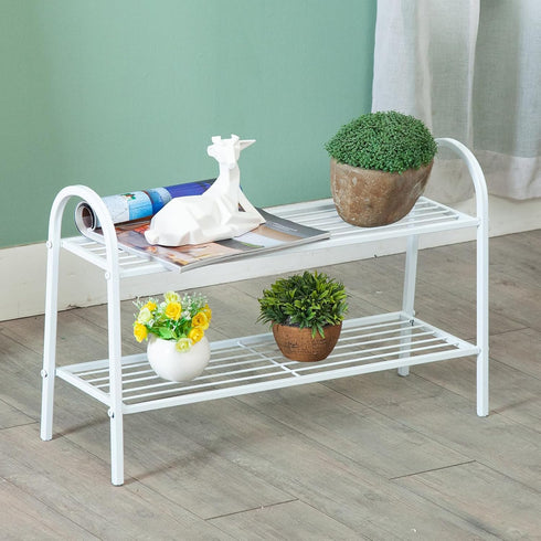 Urban Iron 2-Tier Closet Simple Shoe Rack for College Dorm, Heavy Duty White Wire Metal Shoes Storage Mini Horizontal