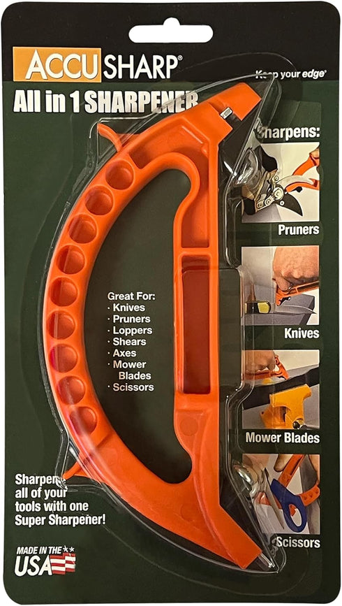 AccuSharp All-in-One Sharpener, All Purpose Sharpener for Knives, Scissors, Garden Tools, Sharpens & Restores Serrated Knives, Cleavers, Axes, Machete, Orange by ACCUSHARP