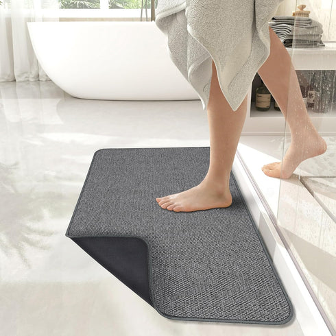 Ultra Thin Dark Grey Bath Mat, Rubber Bath Rugs for Bathroom, Quick Dry, Washable, Super Absorbent 17''x27''