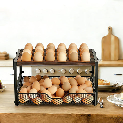 Wolera 2-Tier Countertop 24+60 Countertop Wooden Egg Holder with Basket Holds Chicken, Duck & Quail Eggs, Easter Eggs