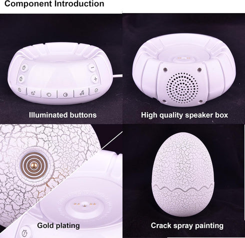 MTDYHY 4 in1, 11 Dinosaur Egg Kids Clock/Decorative Lamp/Night Light/Bluetooth Speaker/White Noise Lullaby Machine