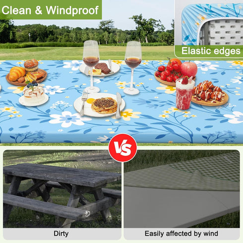 HobbLab Rv,72in,Light Picnic Table Cover with Bench Covers Portable Table Cloth Built-in Storage Pocket Fitted
