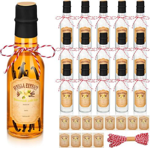 Tioncy 16 Pcs Empty Vanilla Extract Bottles for Homemade Vanilla Jar Glass