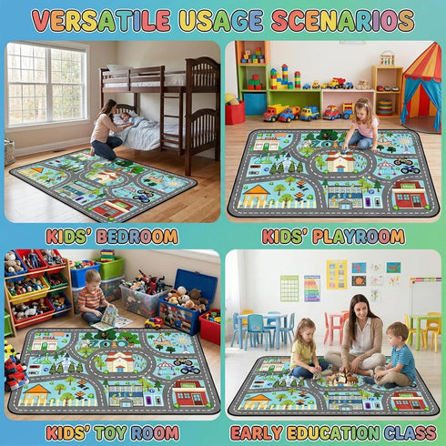 2.5x4 Car Rug Play Mat - Road Rug for Kids Boys Room, Fun Race Track Traffic Road Carpet for Boys Playmat Educational